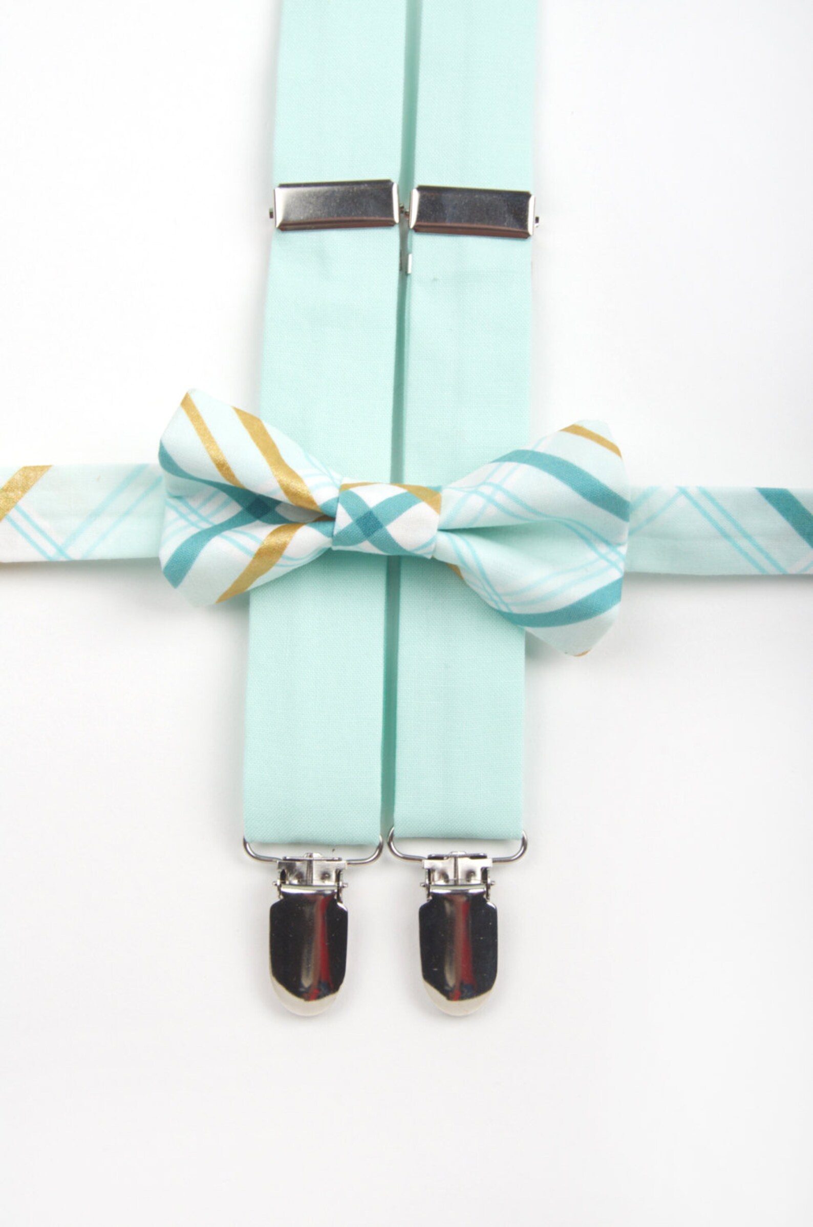 Mint Plaid bow tie & suspenders mint suspenders plaid mint Etsy