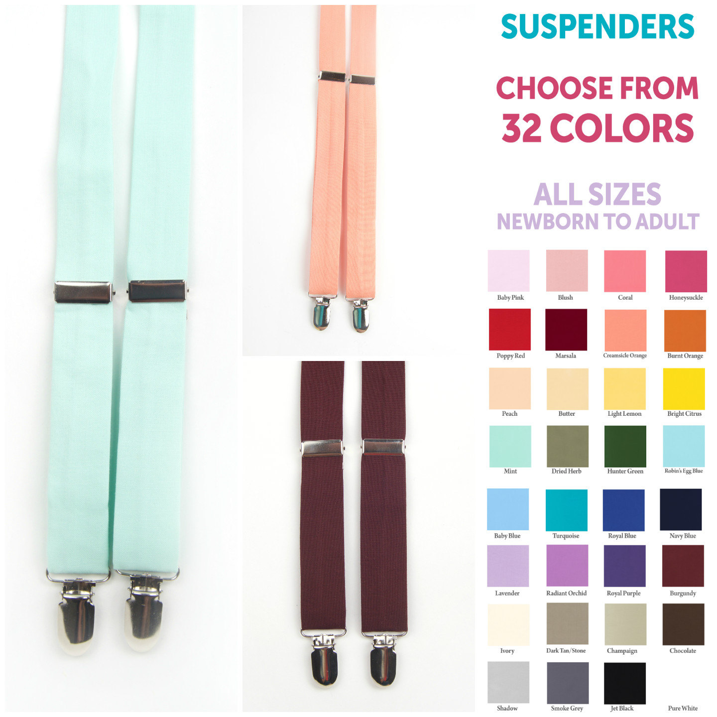 Suspenders, any solid color, men's suspenders, child's suspen…