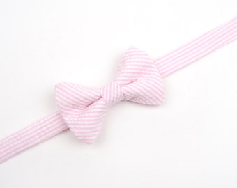 Light Pink Seersucker Bow Tie, boys bow tie, adult bow tie, men's bow tie, toddler bow tie, pink stripe bow tie, pink and white bow tie, kid