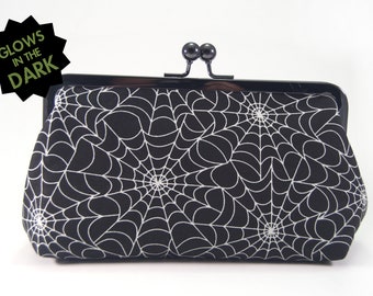 Glow in the Dark spiderweb clutch, halloween purse, glow in the dark purse, spiderweb clutch, spider purse, halloween clutch, kisslock bag