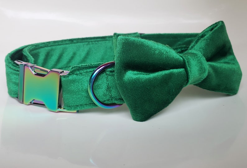 Green Velvet Collar With Bow Tie Dog Collar Bow Tie Cat Etsy