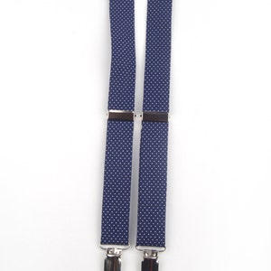 Navy Polka Dot Suspenders, blue suspenders, navy suspenders, boy&#39;s suspenders, men&#39;s supenders, kids suspenders, navy braces, navy polka dot