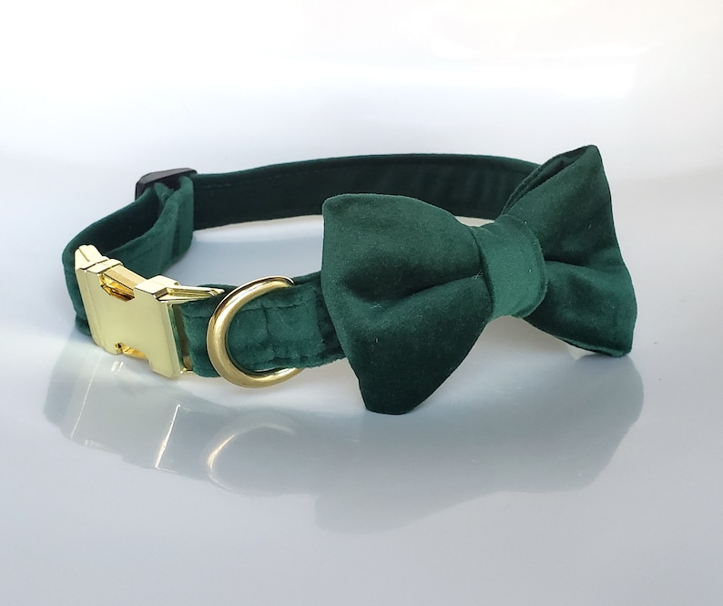 Green Velvet Collar With Bow Tie Dog Collar Bow Tie Cat Etsy