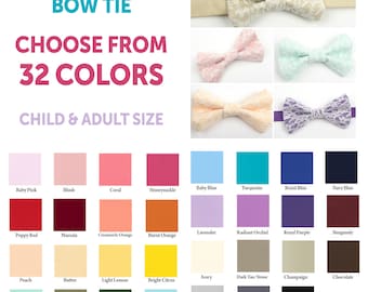 Lace Overlay bow tie, choose from 32 solid colors, boys bow tie, men's bow tie, toddler bow tie, baby bow tie, lace bow tie, lace wedding