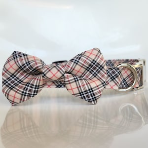 Collare per cani a quadri con papillon, collo cane papillon, collare per cani a quadri marrone, collare per cani e papillon, papillon cane a quadri, marrone chiaro e nero plaid, cane