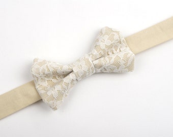 Lace bow tie, lace overlay, tan bow tie, ivory lace bow tie, antique lace bow tie, ring bearer outfit, boys bow tie, toddler bow tie