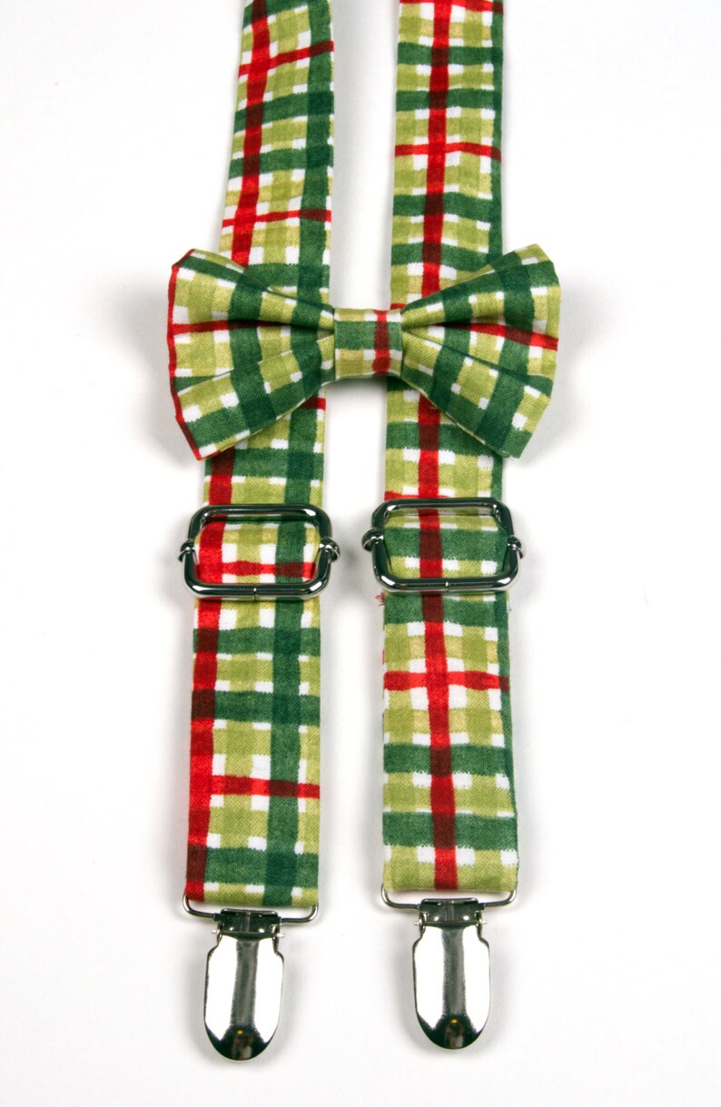 Plaid Bow Tie & Suspenders Set Christmas Plaid Red Plaid Bow Etsy