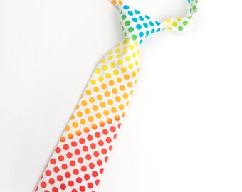 Rainbow dot tie, pre tied boys tie, rainbow baby tie, rainbow toddler tie, pride tie, rainbow necktie, boys rainbow tie, pre-tied necktie
