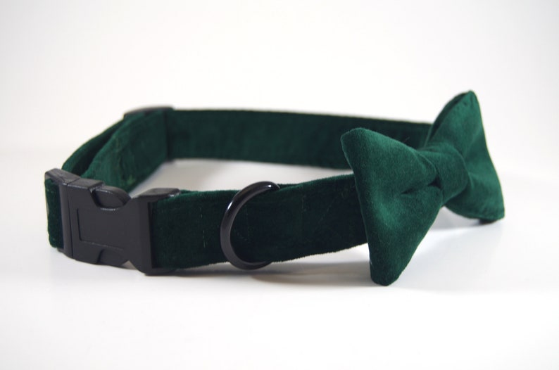 Green Velvet Collar With Bow Tie Dog Collar Bow Tie Cat Etsy