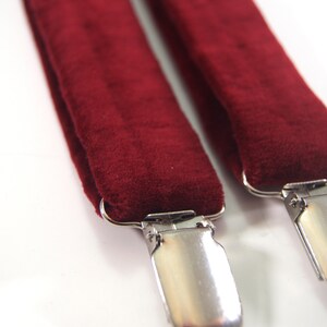 burgundy velvet bow tie and suspenders