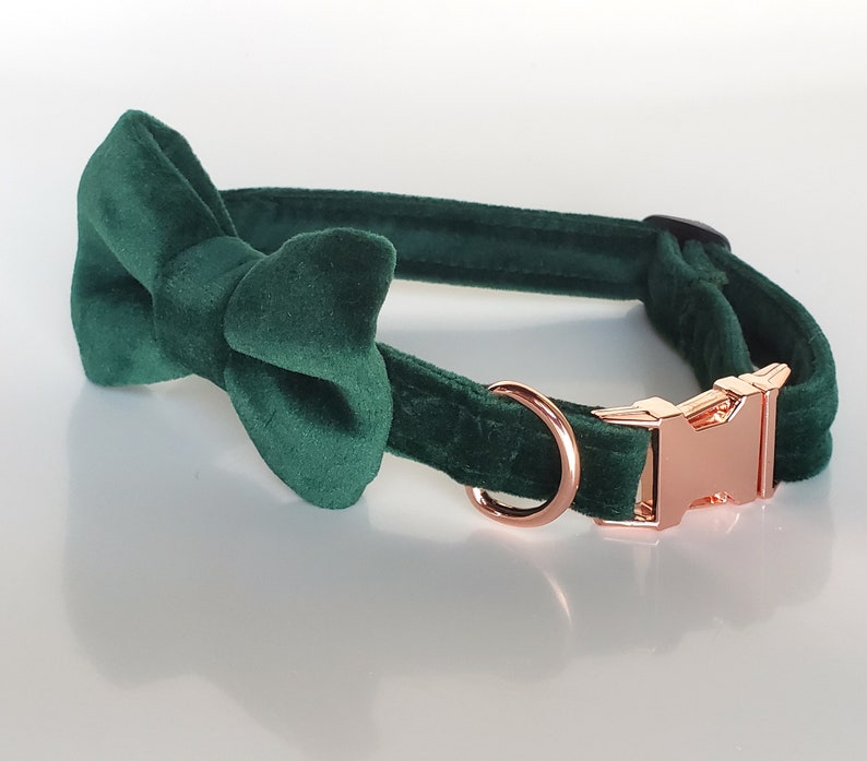 Green Velvet Collar With Bow Tie Dog Collar Bow Tie Cat Etsy