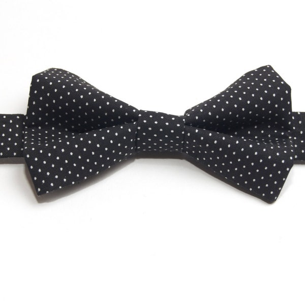 Black Polka Dot Bow Tie, black tie, boy's bow tie, men's bow tie, pre-tied bow tie, black dot bow tie, kid's bow tie, men's black tie, dot