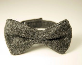 Faux Wool Bow Tie - Faux Wool Felt Charcoal Grey - Baby Toddler Child Boys - photo prop - clip on