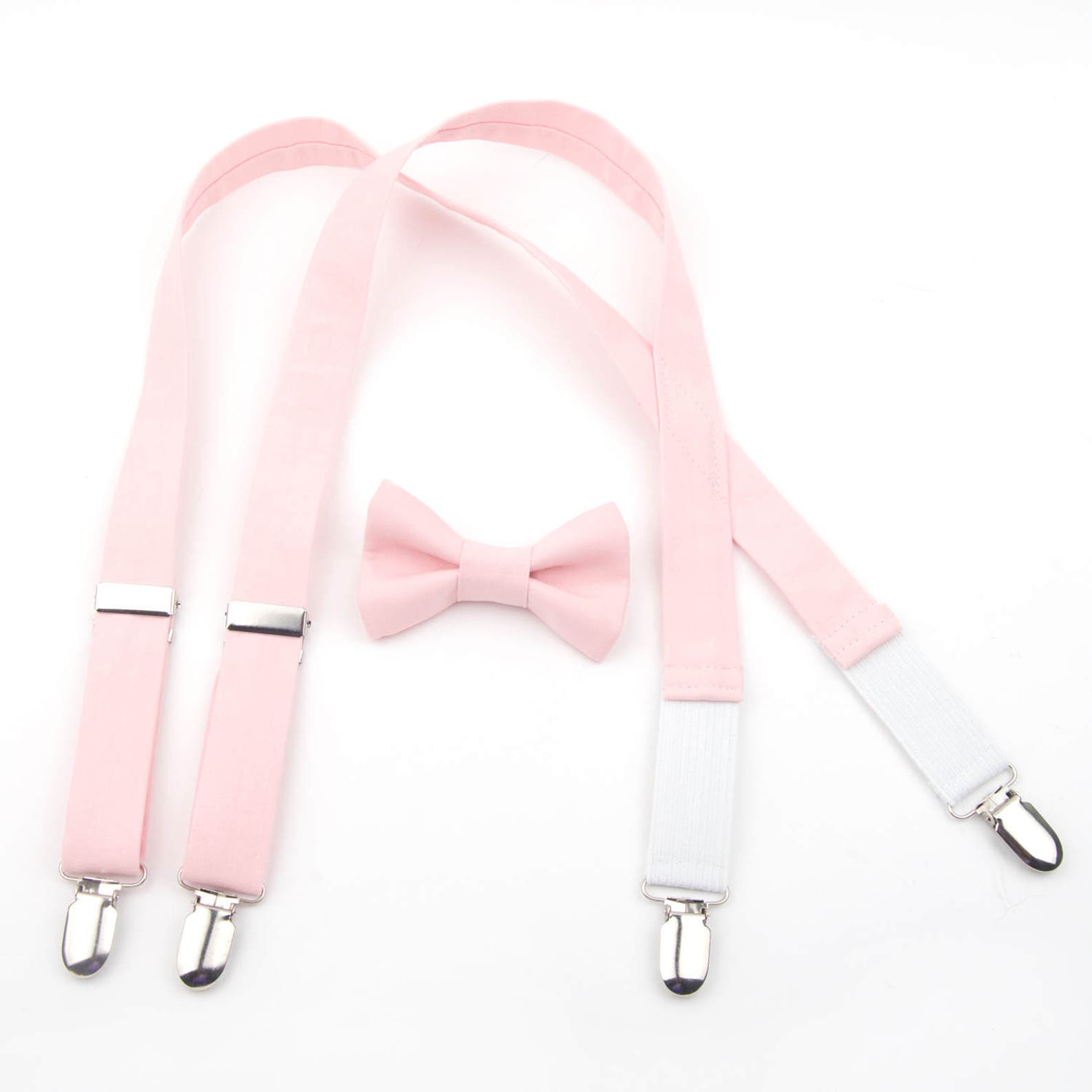 pale pink bow tie and suspenders
