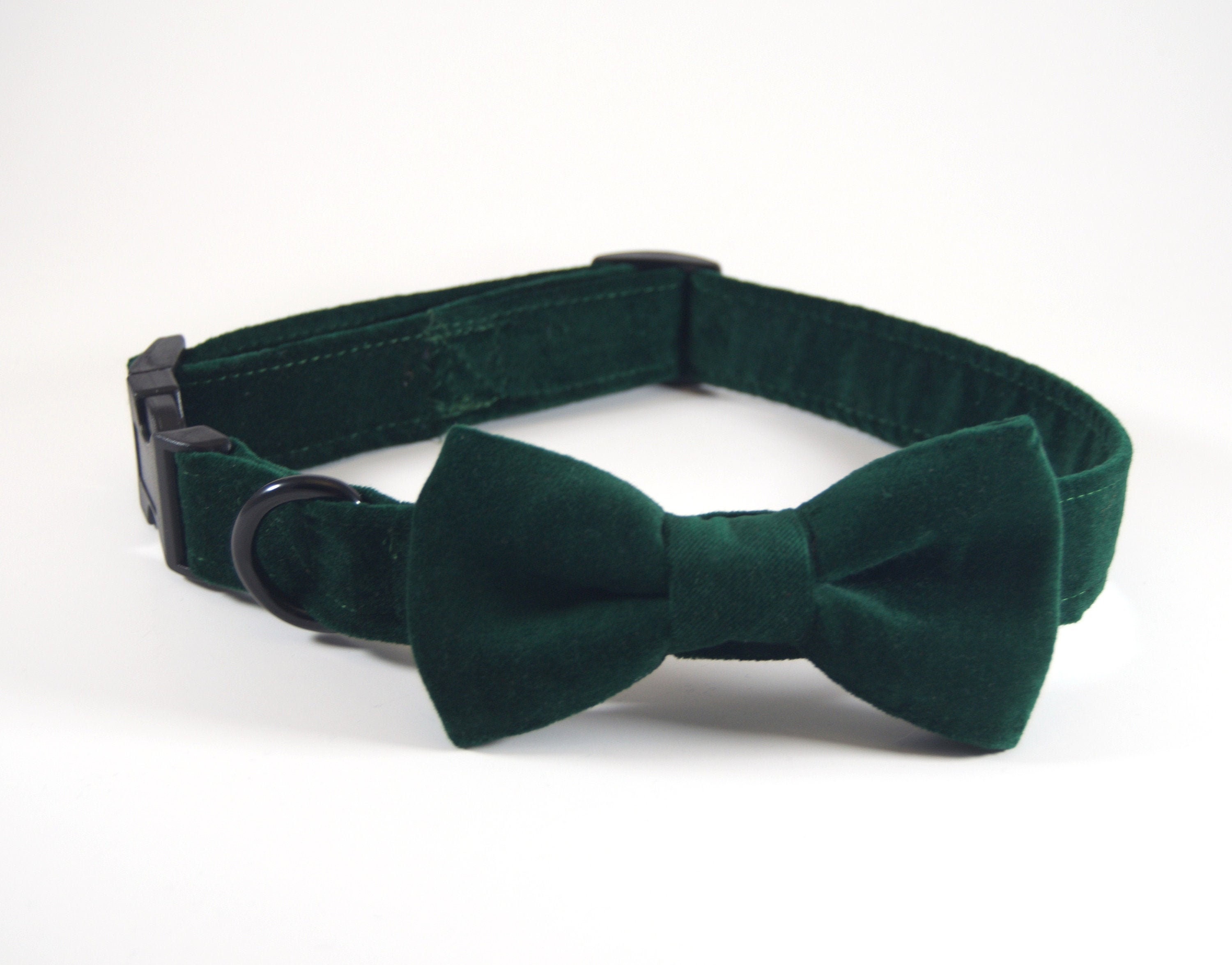 Green Velvet Collar with bow tie, dog collar bow tie, cat collar bow …