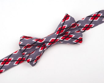 Red, Grey and White Agyle Bow Tie - Valentine's Day bow tie - boys argyle bow tie - grey and red bow tie - toddler bow tie - baby bow tie