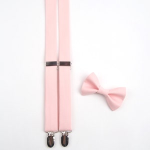 Blush bow tie & suspenders, pink suspenders, men&#39;s pink bow tie, blush pink bow tie, ring bearer outfit, pink wedding, boys pink bow tie