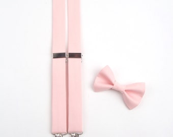 Blush bow tie & suspenders, pink suspenders, men's pink bow tie, blush pink bow tie, ring bearer outfit, pink wedding, boys pink bow tie