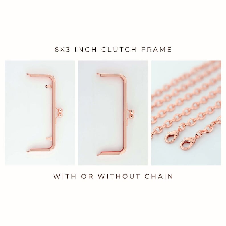 8 x 3 Rose Gold Clutch Frame, Clutch frame, purse frame, Rose Gold purse frame, 8 x 3 clutch frame, kisslock frame, 8 inch clutch frame image 1