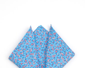 Blue floral pocket square, blue floral handkerchief, men's handkerchief, adult handkerchief, child's pocket square, men's accessories