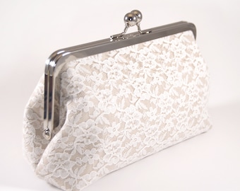 Champagner Lace Clutch, Lace Clutch, Ivory Lace Clutch, Hochzeit Clutch, Hochzeit Geldbeutel, Brautjungfern Clutch, Brautjungfern Clutch, Spitze Handtasche