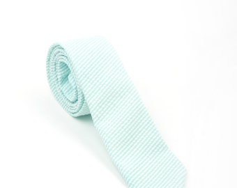 Mint Seersucker Mens Necktie, mint stripe tie, mint adult necktie, mint and white stripe tie, men's mint necktie, green tie, green necktie