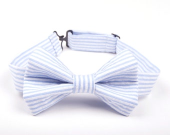 Light Blue Seersucker Bow Tie, light blue bow tie, seersucker bow tie, blue seersucker bow tie, blue bow tie, blue striped bow tie, striped