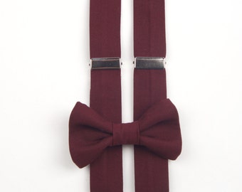 Burgundy bow tie & suspenders, men's bow tie, boys bow tie, mens suspenders, boys suspenders, child bow tie, child suspenders, adult bow tie