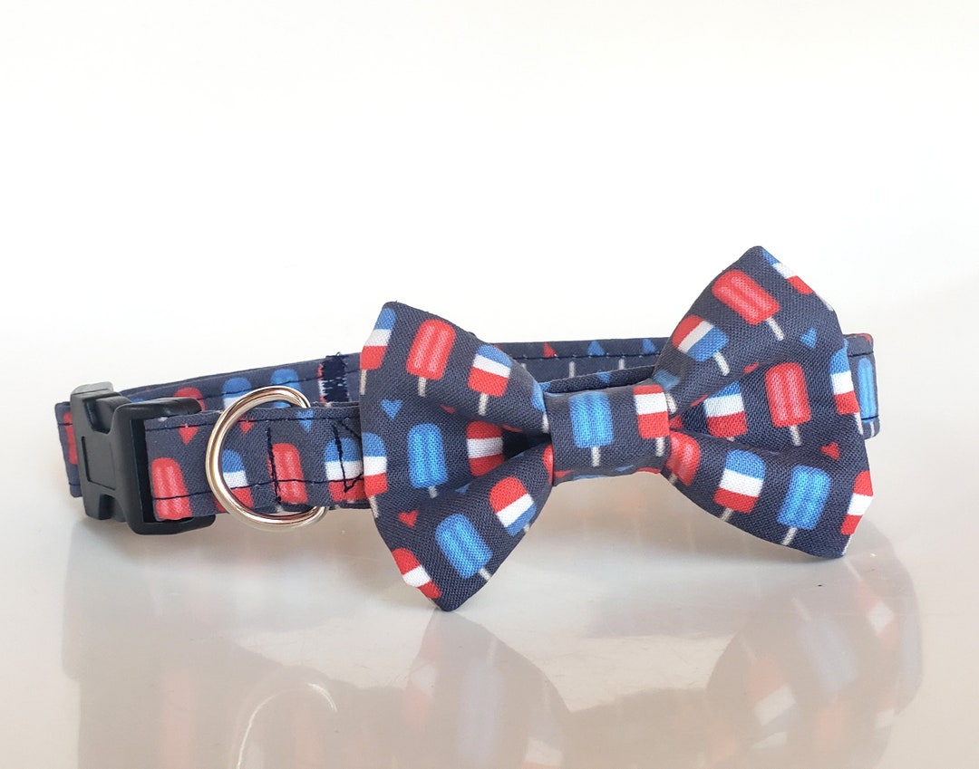 July 4th Dog Collar and Bow Tie, Summer Dog Collar, Dog Bow Tie, Cat