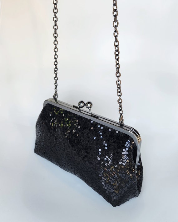 Vintage Black Sequin Evening Bag/Purse with Gold Chain – Ava & Iva