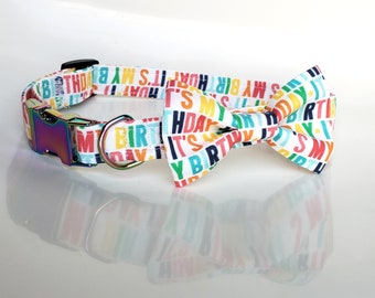 Birthday Dog Collar, Happy Birthday Dog Collar, Dog bow tie, Birthday bow tie, Cat Birthday collar, Cat bow tie, Happy Birthday dog bow tie