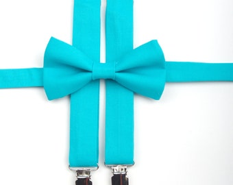 Turquoise suspenders & bow tie, Teal Bow Tie and Suspenders Set, ring bearer, teal bow tie, teal suspenders, turquoise bow tie, aqua bow tie