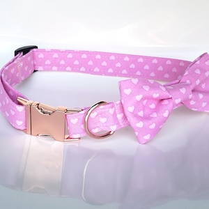 Valentine&#39;s Day Dog Collar, Pink dog collar, Hearts Dog Collar, Valentine&#39;s Day Cat collar, dog collar and bow tie, hearts dog bow tie, bow