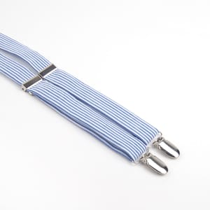 Navy Blue seersucker suspenders, blue suspenders, blue stripe suspenders, blue and white suspenders, blue and white stripe blue braces, navy