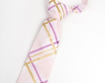 Purple and gold plaid necktie, boys purple plaid tie, purple and gold tie, purple gold tartan tie, purple toddler tie, ring bearer outfit