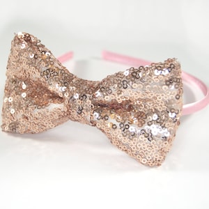 Rose gold sequin Headband, Rose Gold hairbow, sequin hairbow, glitter hairbow, glitter headband, rose gold sequins, rose gold hair bow