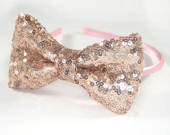 Diadema de lentejuelas de oro rosa, arco de pelo de oro rosa, arco de pelo de lentejuelas, arco de pelo de purpurina, diadema de purpurina, lentejuelas de oro rosa, lazo de cabello de oro rosa