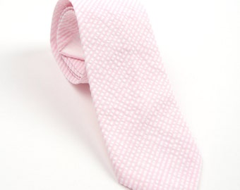 Pink Seersucker Mens Necktie, pink stripe tie, pink adult necktie, pink and white stripe tie men's pink necktie, pink groomsmen ties, pink