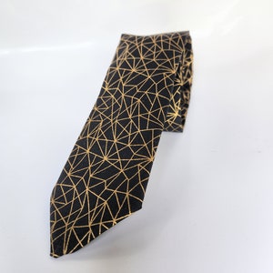 Black and Gold necktie, gold and black necktie, black and gold tie, art deco tie, geometric tie, handmade necktie, black necktie, gold tie