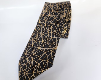 Black and Gold necktie, gold and black necktie, black and gold tie, art deco tie, geometric tie, handmade necktie, black necktie, gold tie