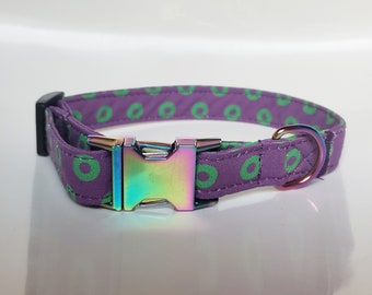 Fishman dog collar, fishman donuts collar, phish dog collar, phish cat collar, green purple dog collar,  purple dog collar, purple donuts
