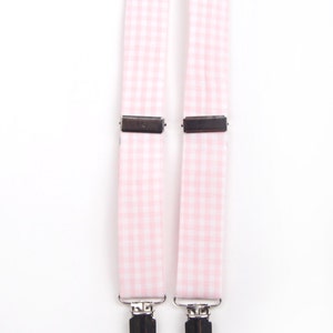 Pink Gingham Suspenders, pink suspenders, pink check suspenders, pink check, boys suspenders, men&#39;s suspenders, baby suspenders, boys braces