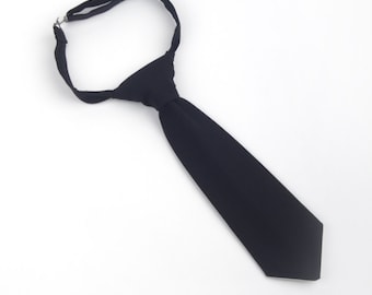 Black necktie, boys black necktie, black boys tie, pre-tied necktie, baby tie, toddler tie, black toddler tie, black child tie, black tie