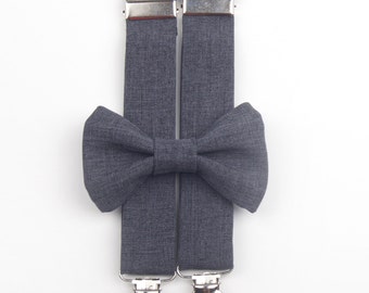 Grey Bow Tie & Suspenders Set, grey poly blend, grey bow tie, grey suspenders, dark grey suspenders, dark grey bow tie, men's bow tie, boys