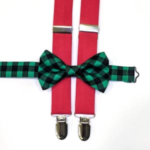 Christmas bow tie & suspenders set, christmas bow tie, christmas suspenders, christmas outfit, green bow tie, red suspenders, boys outfit