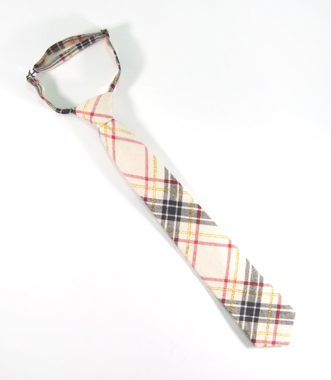 Ivory, Red & Gold Plaid Tie, Christmas Plaid Tie, Plaid Necktie, Plaid
