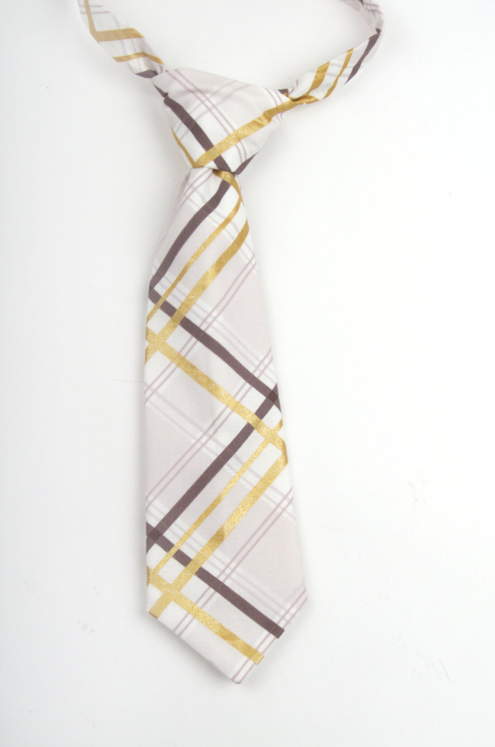 Kids Boys Gold Patterned Elastic Neck Tie - Leopard Gold