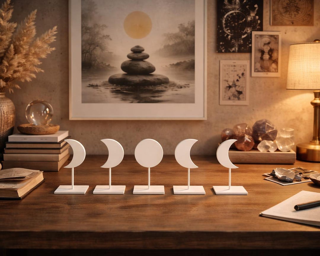 Minimalist Moon Phase Metal Tabletop Decor Set, Black and White ...