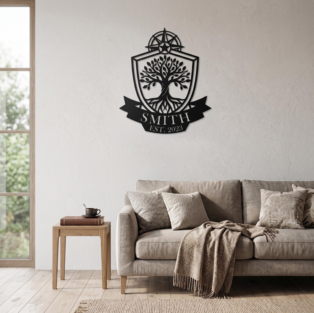 Personalized Family Tree Metal Wall Art | Custom Custom Surname Wall ...