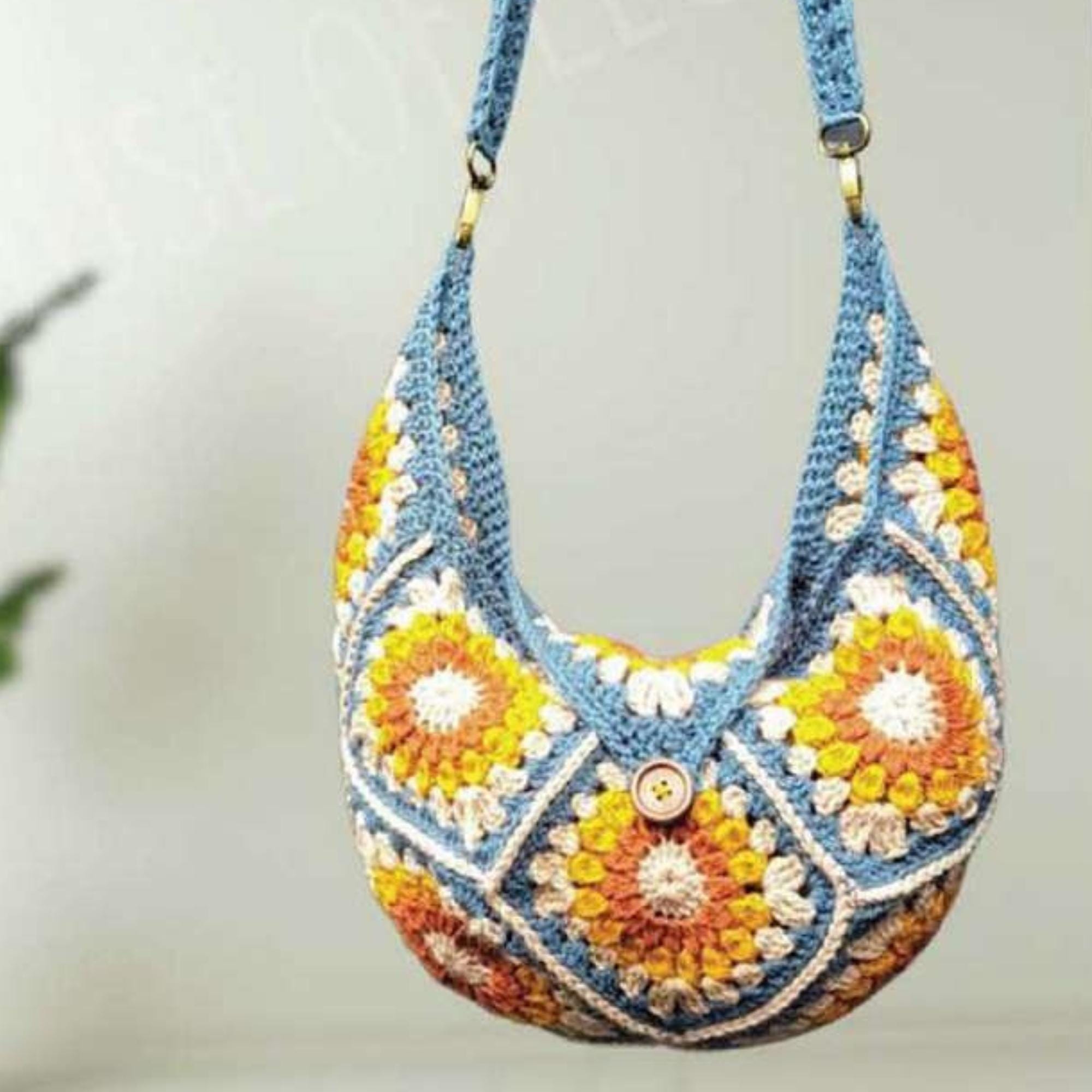 30 Boho Bag Crochet Patterns for Fringe, Florals, and Everyday Texture 20 Molly Boho Granny Square Tote Pattern